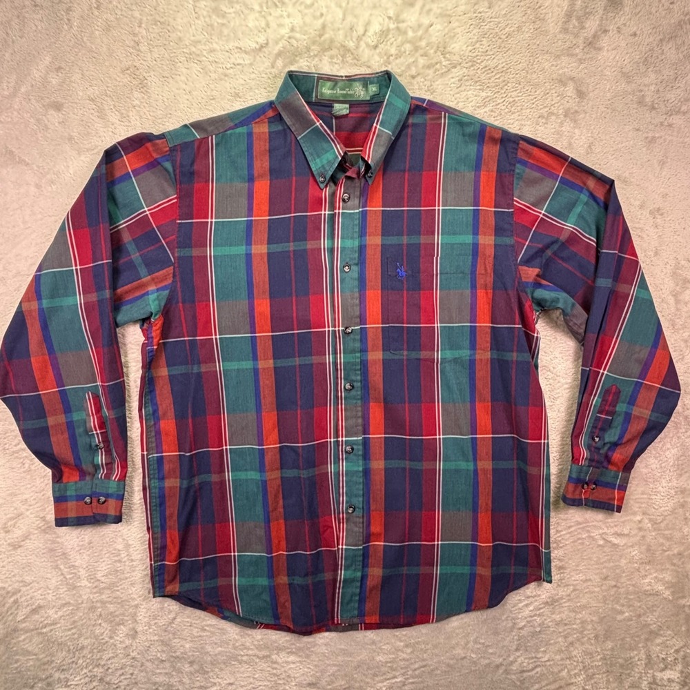 Knights of Round Table Mens Button Down Shirt XL Multicolor Plaid Long Sleeve